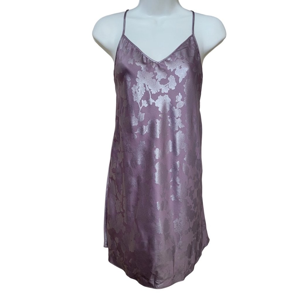 Victoria's Secret Mauve and Floral Metallic Cross Back Lingerie Slip Nightie
